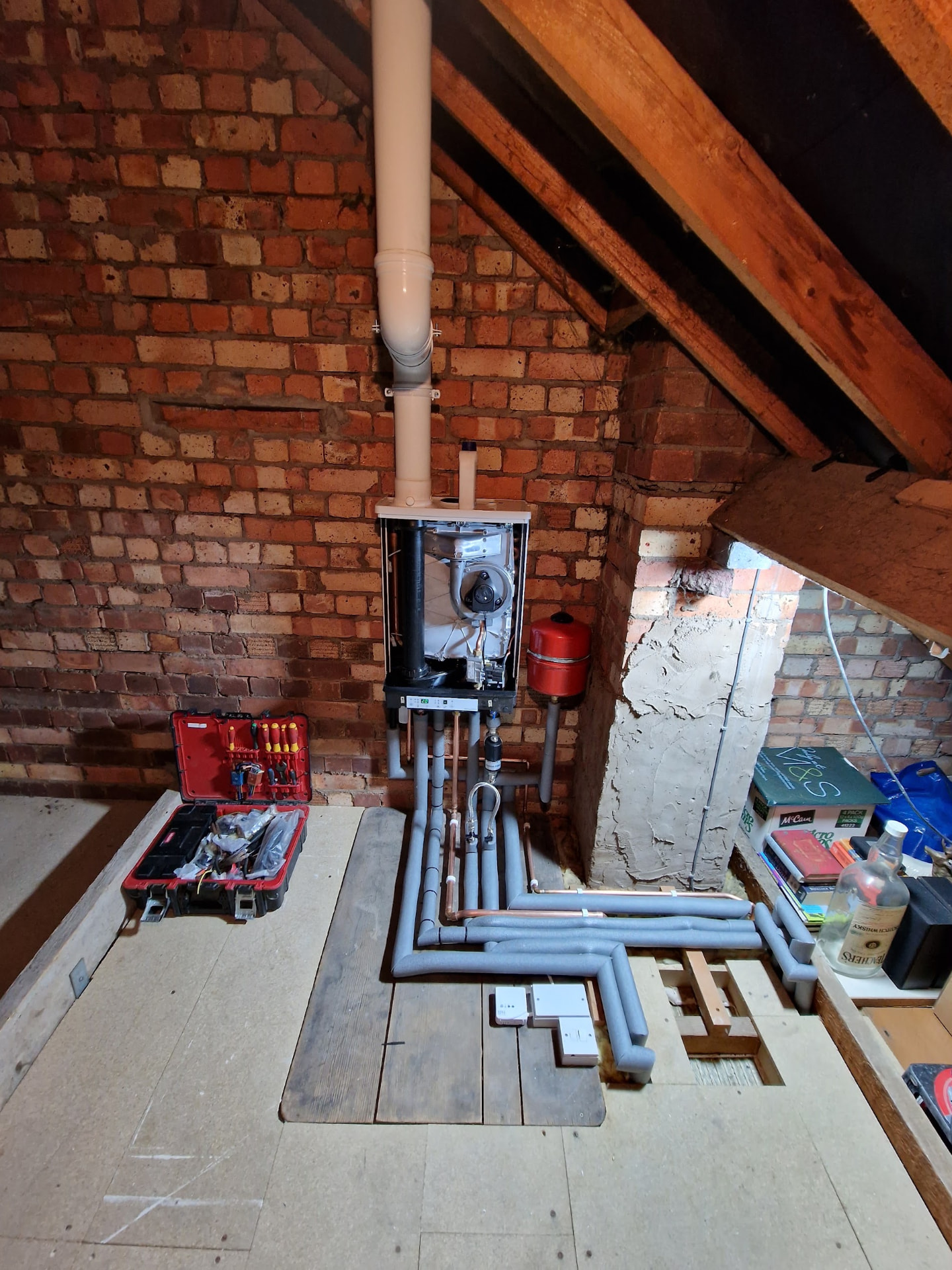 Vaillant loft plant room, mid-service strip-down