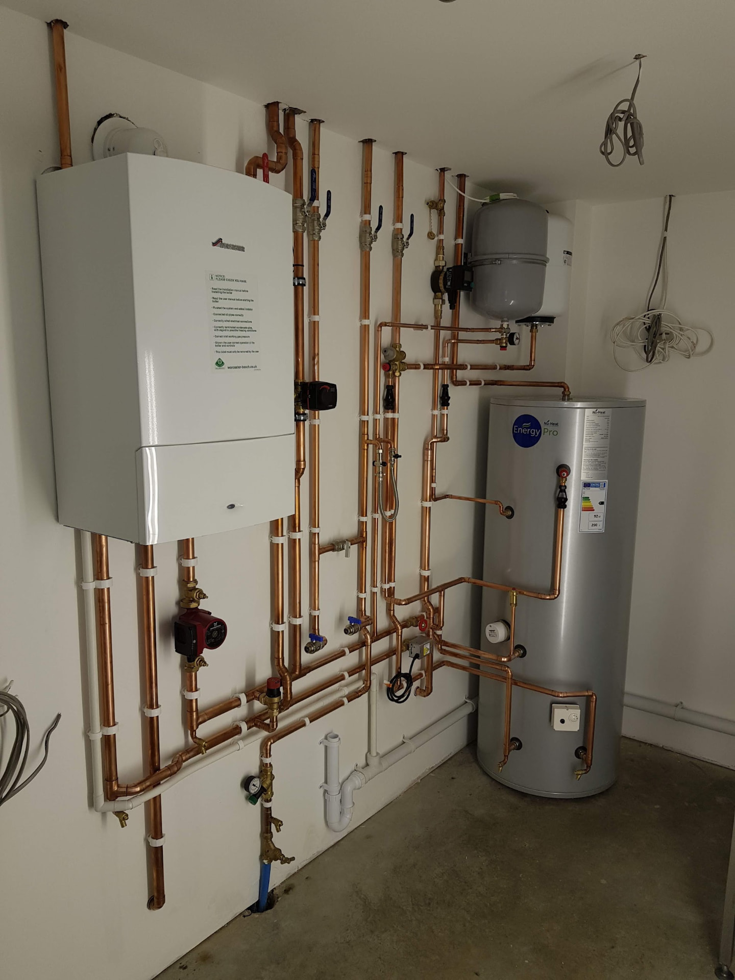 Worcester Bosch combi & Nu-Heat unvented cylinder, fully re-piped
