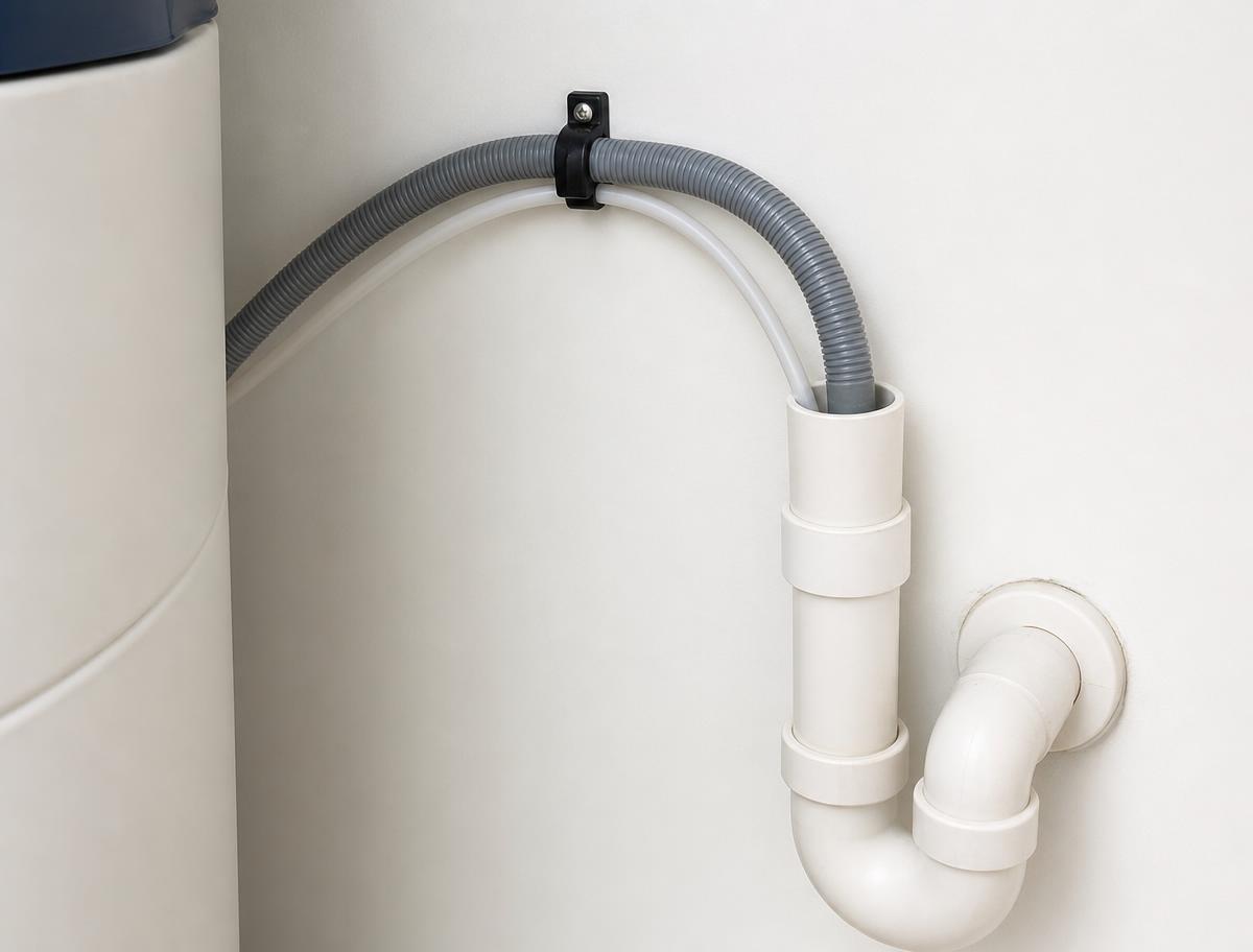 Softener drain and overflow run into a trapped waste standpipe